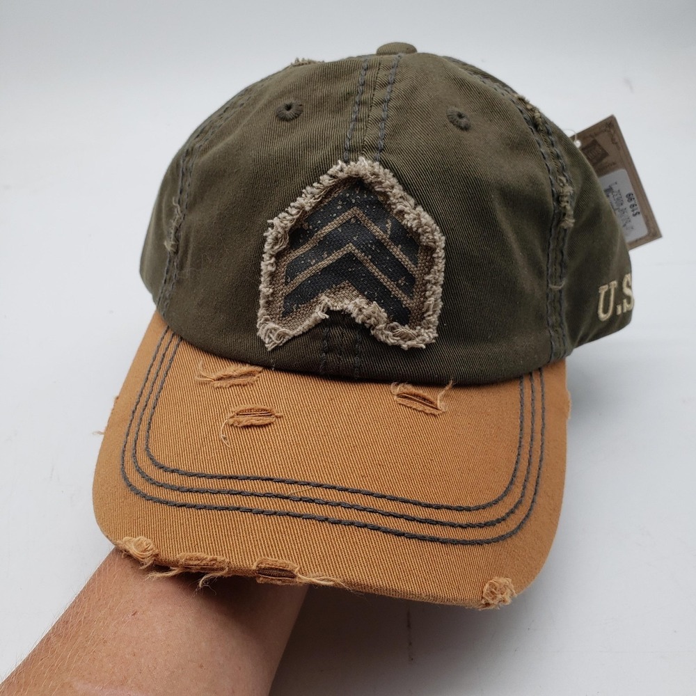 KB Ethos Hat Cap Strap Back Distressed Green Sergeant Patch U.S.A. Mens One Size